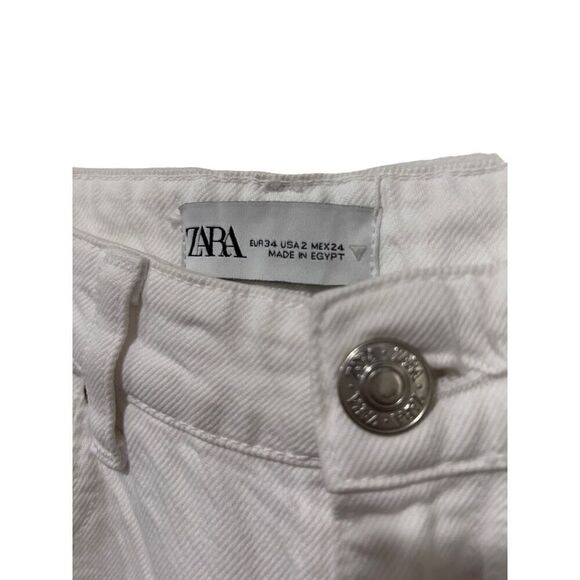 Zara High Rise Straight Leg Zip Fly Raw Cut Off Hem Cotton Mom Jeans White Sz 2 - Picture 6 of 11